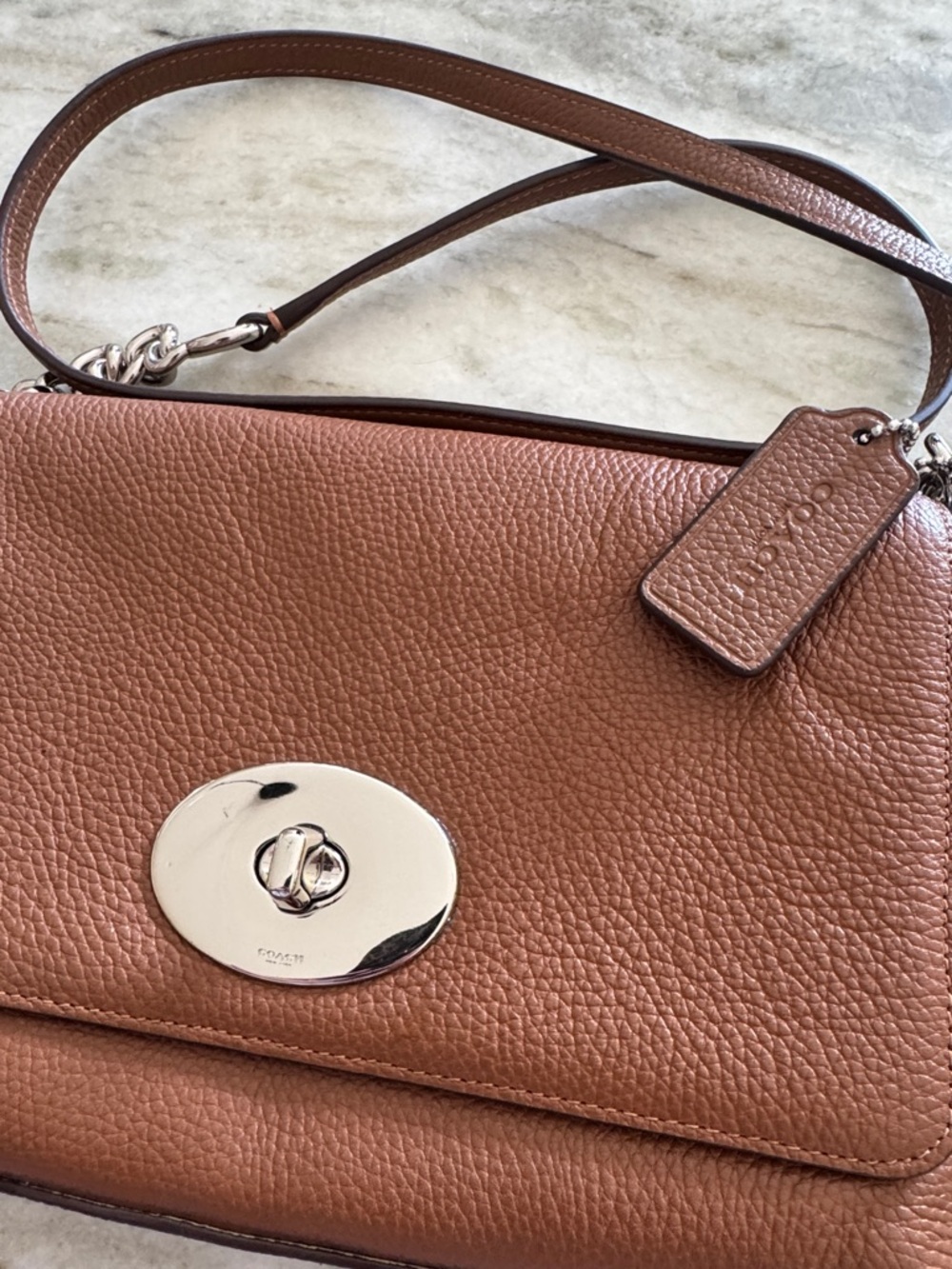 Coach Pebbled Leather Shoulder Bag in Saddle Brown with Silver Hardware